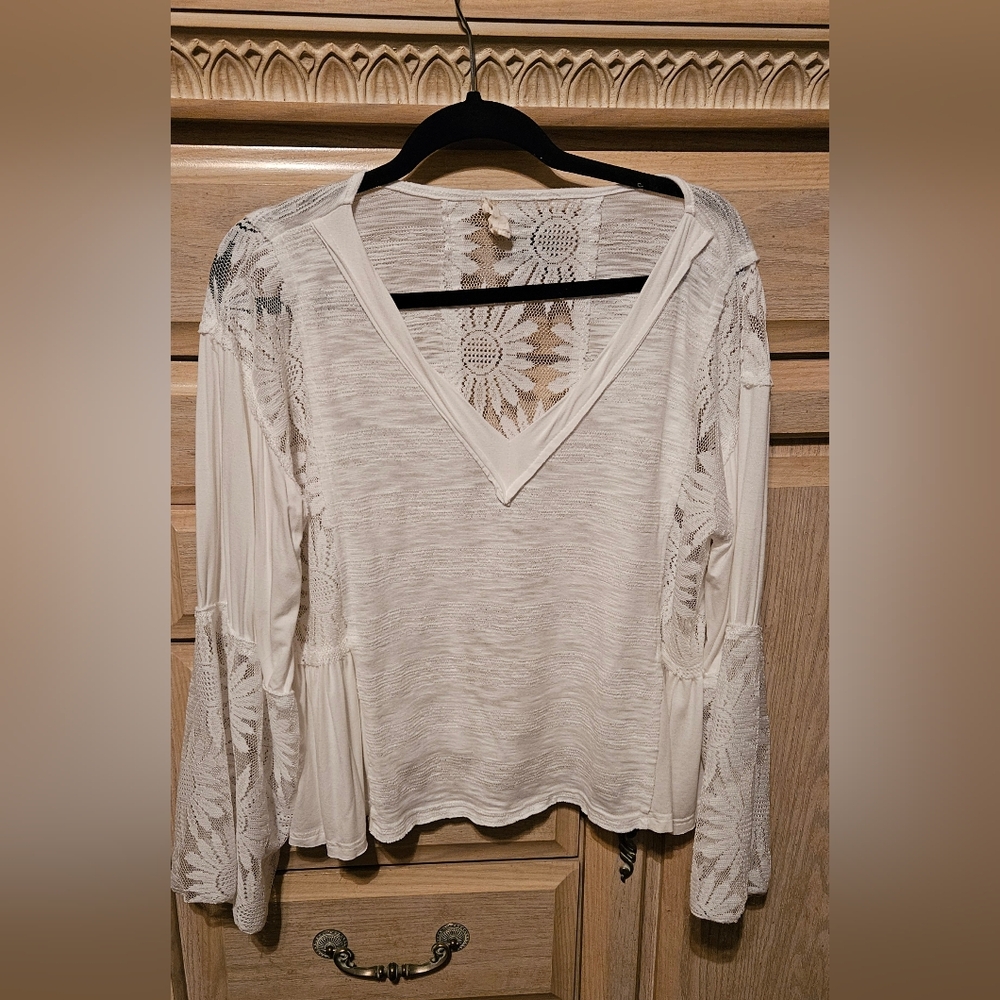 POL White Lace Detail Women's Blouse